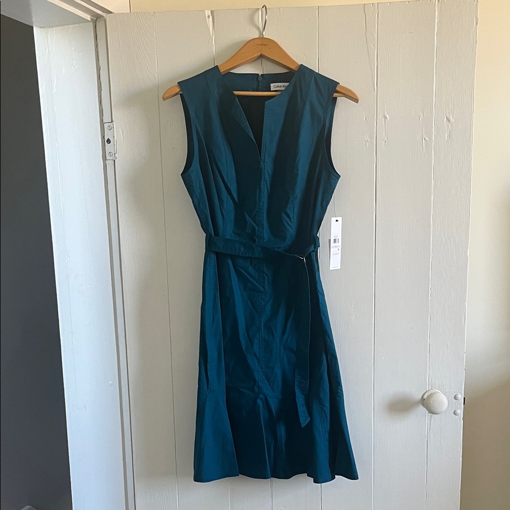 Calvin Klein Teal Sleeveless Wrap Midi Dress with Belt